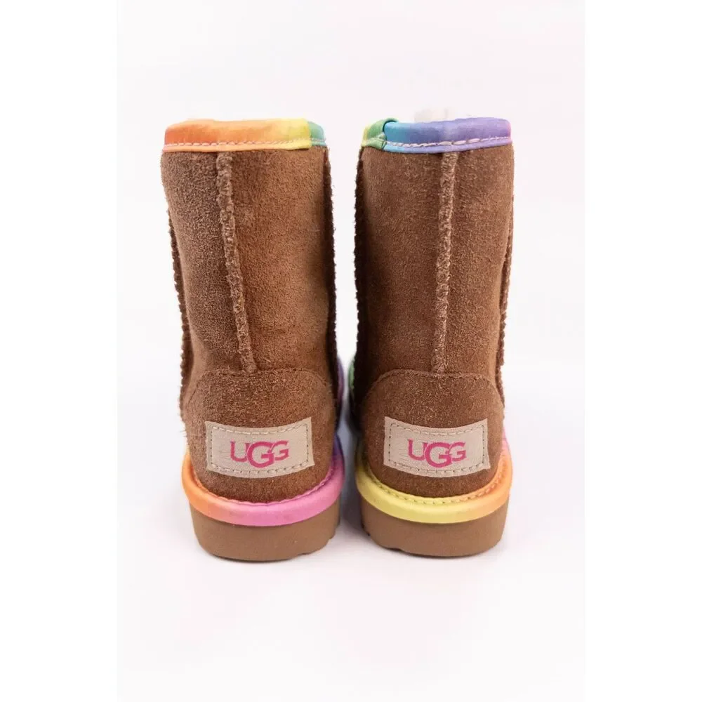 UGG Kids Classic Short II Rainbow Chestnut Suede Boots Toddler Girls Size 8